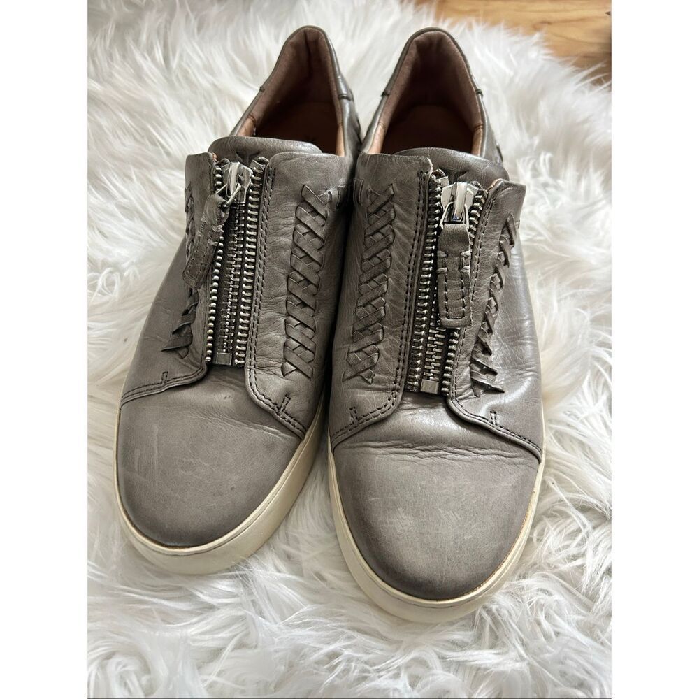 FRYE Women's Gray/White Leather Lena Rebel Zip Up Low Top Slip On Sneaker sz 11M